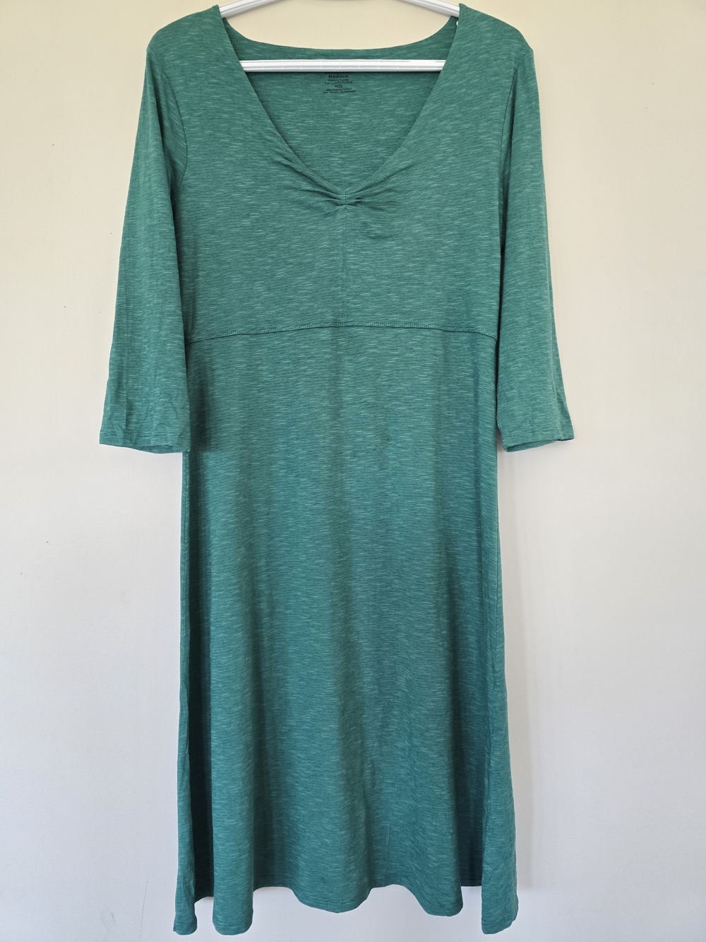 Toad&Co Heathered Green Teal Midi Dress. Size M. Tencel Organic Cotton. Spandex